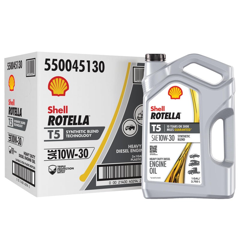 Shell Rotella زيت محرك شل روتيلا T5 خليط صناعي 10W-30، 1 جالون (3 عبوات) - Image 1